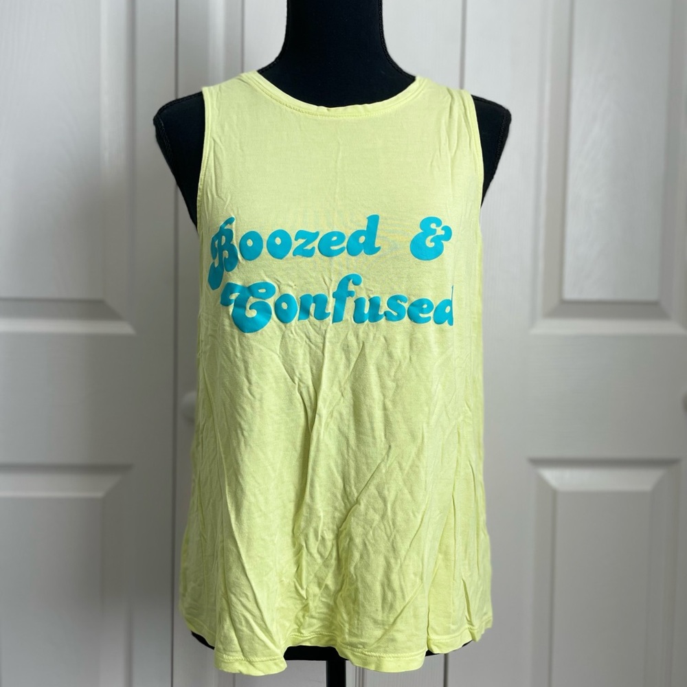 Bright Yellow Sleeveless Top with Blue Print